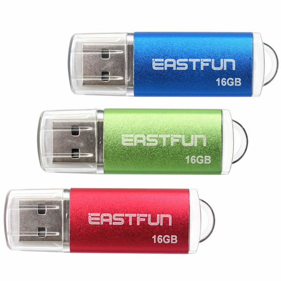 Picture of EASTFUN 3 Pack 16GB USB 2.0 Flash Drive Memory Stick Thumb Drive Thumb Stick Jump Drive Zip Drive Pen Drive,with LED Indicator,3 Pcs Colors:Red/Green/Blue