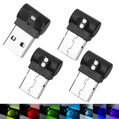 Picture of CONSIO 4Pcs Mini USB LED Light, RGB Portable Ambient Lighting, 5V Smart USB,7 Color Adjustable and Brightness USB Night Light, for Cars, Homes Decoration, Computers