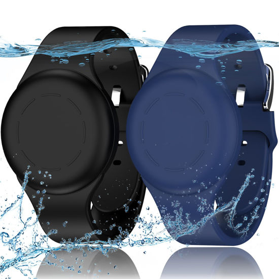 Picture of R-fun Waterproof Air Tag Bracelets for Kids [2 Pack] Compatible with Apple Air Tag Finders with Soft Silicone,Anti Lost GPS Item Finders Case Cover for Kids,Night Blue/Black