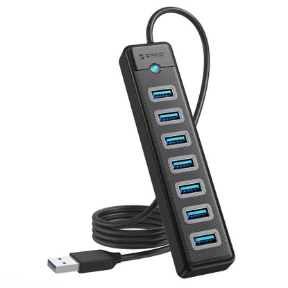 Picture of 7-Port USB 3.0 Hub with 3.3FT Long Cable, ORICO Ultra-Slim Data USB Splitter, 5Gbps Data Transfer for Laptop, PC, MacBook, Mac Pro, Mac Mini, iMac, XPS, Xbox, Flash Drive and More USB Devices