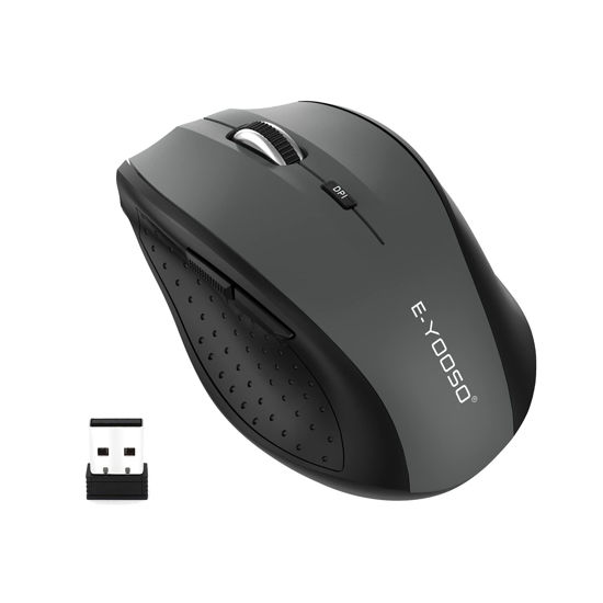 Picture of E-YOOSO Wireless Mouse, Computer Mouse 18 Months Battery Life Cordless Mouse, 5 Level 4800 DPI, 6 Button Ergo Wireless Mice, 2.4G Portable USB Wireless Mouse for Laptop, Mac, Chromebook, PC, Windows