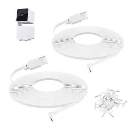 Picture of UYODM 2Pack 10FT Power Extension Cable Compatible with WYZE Cam Pan V3, Flat 90 Degree Micro USB Extension Charging Cable Power Your WYZE Cam Pan V3 Continuously - L-Shape Power Cord White