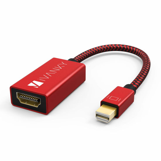 Picture of IVANKY 4K Mini DisplayPort to HDMI Adapter 4K@60Hz [Super Slim, Nylon Braided, Aluminum Shell] Mini DP to HDMI Adapter for MacBook Air/Pro, Surface Pro/Dock/Book, Monitor, Projector, More - Red