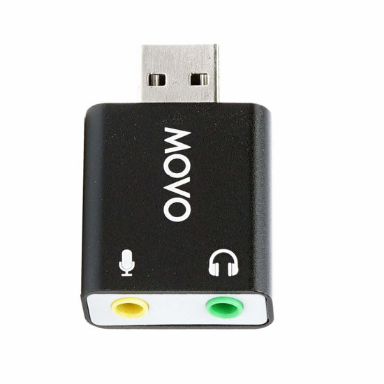 Picture of Movo USB-AC 3.5mm TRS Microphone to USB 2.0 Stereo Audio External Sound Card Adapter for PC and Mac. USB Sound Card Adapter for Computer or Laptop Convert USB Input to 3.5mm TRS Headphone or Mic Jack