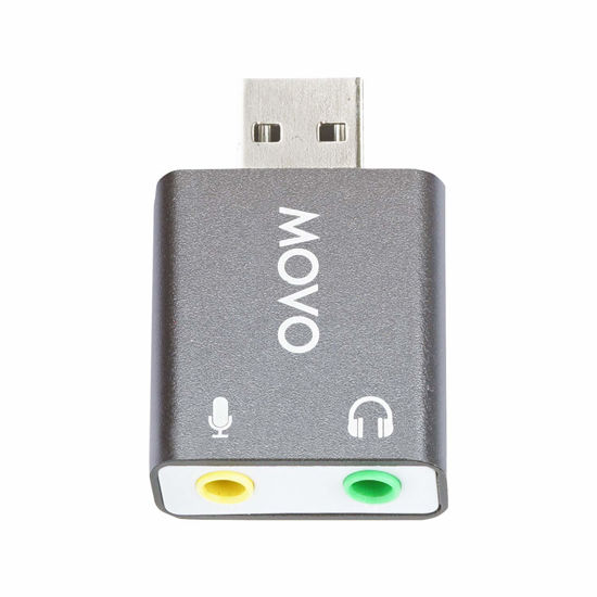 Picture of Movo USB-AC1 3.5mm TRRS Microphone to USB 2.0 Stereo Digital Audio Converter - USB Sound Card Adapter for Computer or Laptop - Convert USB Input to 3.5mm TRRS Headphone or Mic Jack