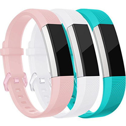 Picture of Maledan For Fitbit Alta HR and Alta Bands, Replacement Accessories Wristbands for Fitbit Alta and Alta HR, Pink White Teal Small