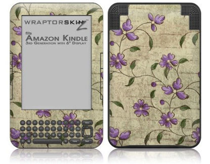 Picture of WraptorSkinz Flowers and Berries Purple - Decal Style Skin fits Amazon Kindle 3 Keyboard (with 6 inch Display)