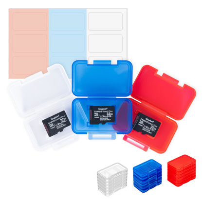 Picture of Kiorafoto 18 PCS Multi-Color Clear Plastic Memory Card Holder Case for 18 Micro SD SDXC SDHC TF Cards, Transparent MicroSD MSD Memory Card Case Storage Organizer with Labels