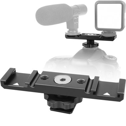 Picture of Dual Cold Shoe Mount Bracket,Chromlives Dual Hot Shoe Extension Bar,Cold Shoe Mount Plate Adapter,Aluminum Dual Shoe Extension Bracket with Cable Slot Bayonet for Microphone,Led Video Light,Monitors