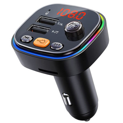 Picture of OHITEC Bluetooth5.0 FM Transmitter for Car,Bluetooth Car Adapter with Dual USB Charging Car Charger MP3 Player Support TF Card & USB Disk, 7 Colors Led Backlit Light, Hands Free Calling (C20)