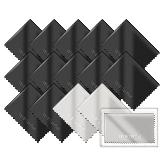 Picture of Metene 15 Pack Microfiber Cleaning Cloths (6"x7") in Individual Vinyl Pouches | Glasses Cleaning Cloth for Eyeglasses, Phone, Screens, Camera Lens and Other Delicate Surfaces Cleaner (Black＆Grey)