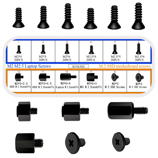 Picture of M.2 SSD Screws Kit, NVMe Screw M.2 SSD Mounting Kit-M2 M2.5 Black Carbon Steel Laptop Notebook Computer Screws Set.Nvme M2 Screws Suitable for ASUS MSI Gigabyte NGFF Motherboard