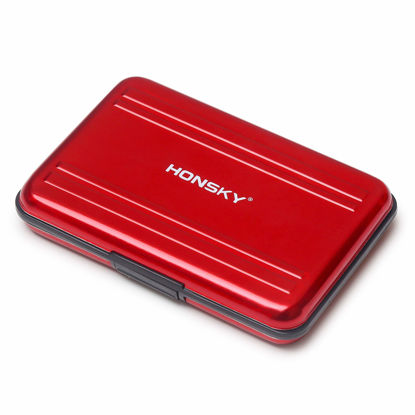 Picture of Honsky Aluminum UHS-I SD Micro SD SDHC SDXC TF SecureDigital Memory Card Carrying Case Holder Organizer Box Keeper for Computer Camera Media Storage Organization,Red