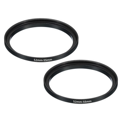 Picture of PATIKIL 52mm-55mm Metal Step Up Ring, 2 Pack Camera Lens Filter Adapter Ring Aluminum Filter Adapter Ring for Camera Lenses Hood, Black