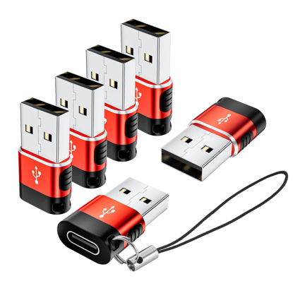 Picture of BaseNew USB to USB C Adapter 6 Pack,USB A to USB C Adapter,USB to C Adapter,USB USBC Adapter,USB A to USB C,USB C to USB Charger Cable Converter for iPhone,MacBook,iPad,Laptop(Red)