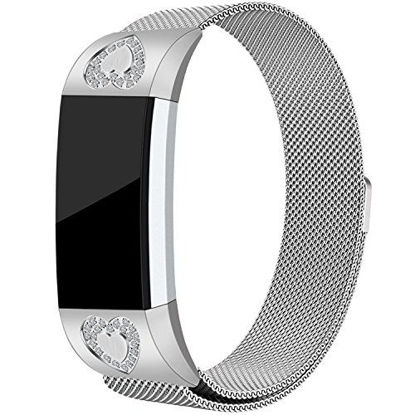 Picture of Maledan for Fitbit Charge 2 Bands, Stainless Steel Milanese Loop Metal Replacement Accessories Bracelet Strap with Magnet Lock for Fitbit Charge 2 HR, Silver, Small