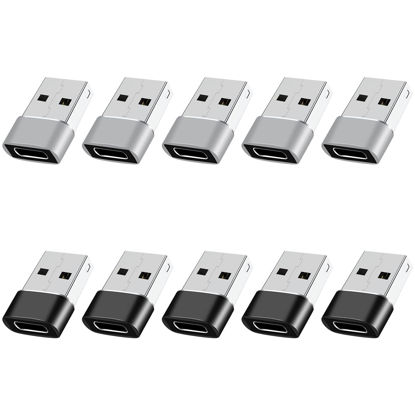 Picture of BaseNew USB to USB C Adapter 10 Pack,USB to USBC Adapter,USB to USBC-C Adapter,USB C Adapter,USB A to USB C Adapter,USB to USB C Converter for iPhone 15/14/13 Pro,iPad Air,AirPods and More,Black+Grey