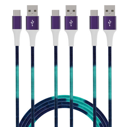 Picture of Hrbzo USB C Cable， (3-Pack 6ft),USB A to USB C Fast Nylon Braided Charging Cord Compatible with Galaxy S10 S9 S8, Power Bank, and Other Type c Devices (Blue)