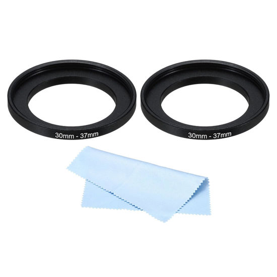 Picture of PATIKIL 30mm-37mm Metal Step Up Ring with Cleaning Cloth, 2 Pack Camera Lens Filter Adapter Ring Aluminum Filter Adapter Ring for Camera Lenses Hood, Black