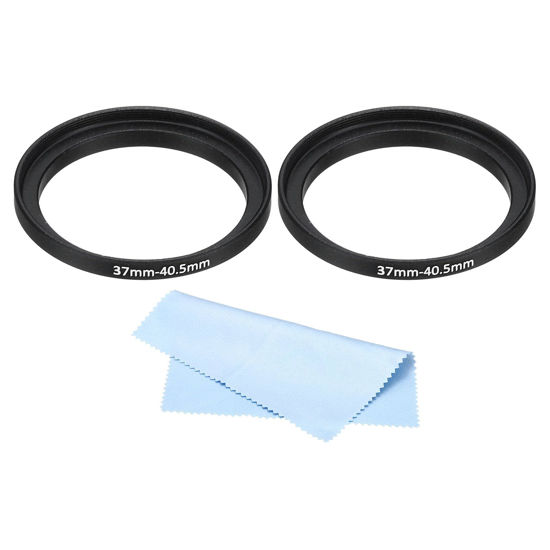 Picture of PATIKIL 37mm-40.5mm Metal Step Up Ring with Cleaning Cloth, 2 Pack Camera Lens Filter Adapter Ring Aluminum Filter Adapter Ring for Camera Lenses Hood, Black