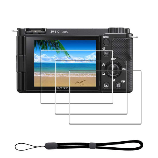 Picture of iDaPro Screen Protector for Sony Alpha ZV-E10 ZVE10 & Hand Lanyard [3+1 Pack] Tempered Glass Easy Installation