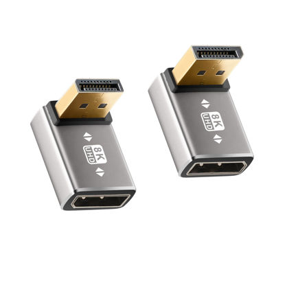 Picture of 8K DisplayPort 1.4 Adapter 90 Degree and 270 Degree Gold Plated Adapter 2 Pack, Right Angle DP Male to Female Vertical Connector Converter DP L Shape Extender, Support 8K@60Hz，4K@144Hz，4K@60Hz，4K@30Hz