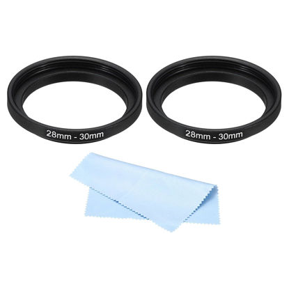 Picture of PATIKIL 28mm-30mm Metal Step Up Ring with Cleaning Cloth, 2 Pack Camera Lens Filter Adapter Ring Aluminum Filter Adapter Ring for Camera Lenses Hood, Black