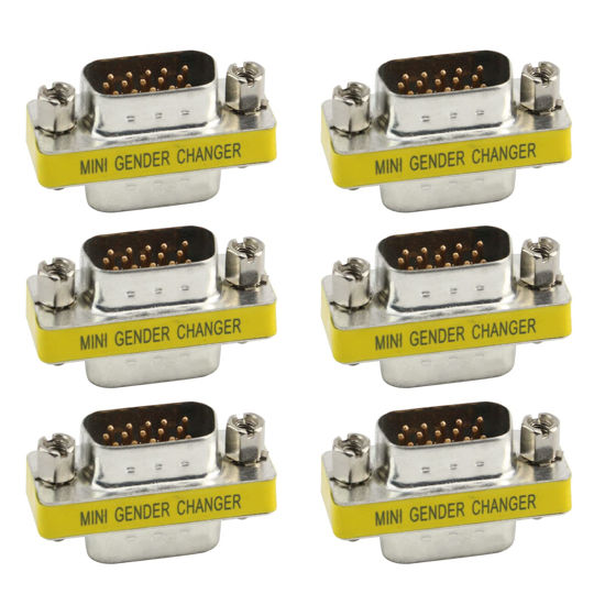 Picture of Antrader 6-Pack DB15 VGA SVGA KVM Male to Male Mini Gender Changer Coupler Adapter Connector for PC