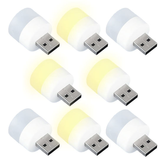 Picture of DASITON Plug in LED Night Light Mini USB LED Light Flexible USB LED Ambient Light Mini USB LED Light, LED Portable car Bulb, Indoor, Outdoor, Reading, Sleep(4 White Light + 4 Warm Light)