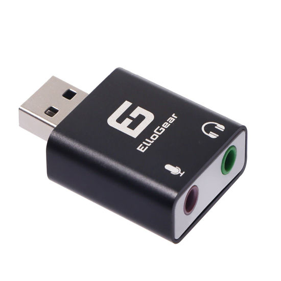 Picture of ElloGear USB Audio Adapter with 2 3.5mm Input and Output Jacks, Add an External Stereo Sound Card to PC, Mac with Speaker and Microphone Jack