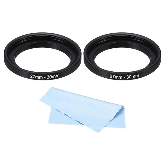 Picture of PATIKIL 27mm-30mm Metal Step Up Ring with Cleaning Cloth, 2 Pack Camera Lens Filter Adapter Ring Aluminum Filter Adapter Ring for Camera Lenses Hood, Black