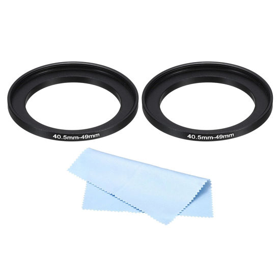 Picture of PATIKIL 40.5mm-49mm Metal Step Up Ring with Cleaning Cloth, 2 Pack Camera Lens Filter Adapter Ring Aluminum Filter Adapter Ring for Camera Lenses Hood, Black