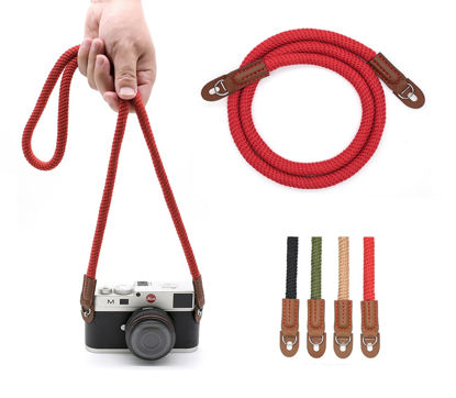 Picture of Eorefo Camera Rope Strap 100cm Soft Cotton Camera Strap Vintage Neck Shoulder Belt Strap for Mirrorless and DSLR Camera. (Red)