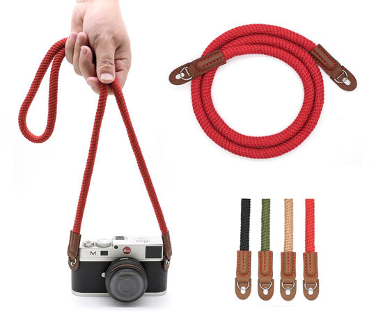 Picture of Eorefo Camera Rope Strap 100cm Soft Cotton Camera Strap Vintage Neck Shoulder Belt Strap for Mirrorless and DSLR Camera. (Red)