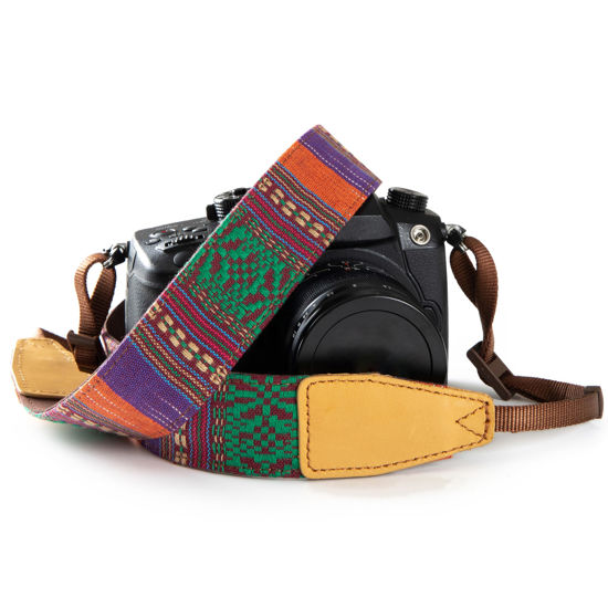 Picture of Eorefo Camera Strap Bohemian Camera Neck Strap with Genuine Leather Head for Compact Digital Camera, Mirrorless Camera, Small DSLR Camera, Instant Camera,Multicolour.