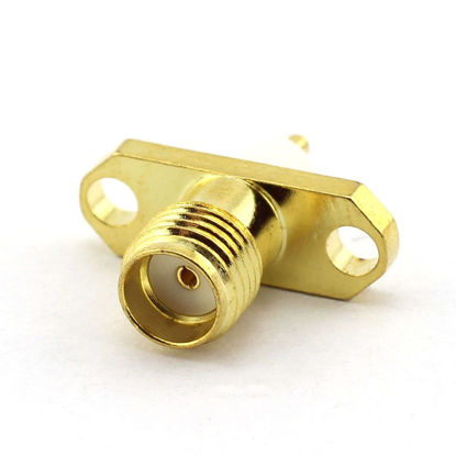 Picture of DGZZI 5-Pack SMA Female RF Coaxial Adapter 2 Holes Panel Mount Solder Post Plug Jack Connector