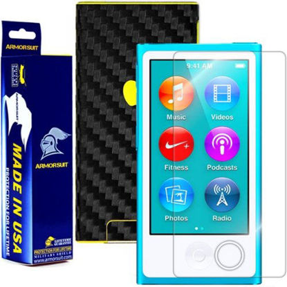 Picture of ArmorSuit MilitaryShield Black Carbon Fiber Skin Wrap Film + HD Clear Screen Protector for Apple iPod Nano 7th Generation - Anti-Bubble Film