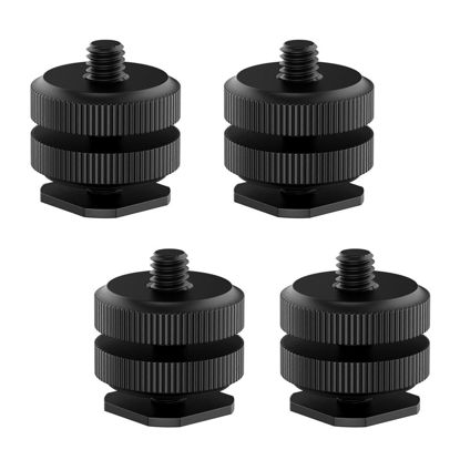 Picture of Camera Hot Shoe Mount (4 Pack) to 1/4"-20 Tripod Screw Adapter Flash Shoe Mount for DSLR Camera Rig