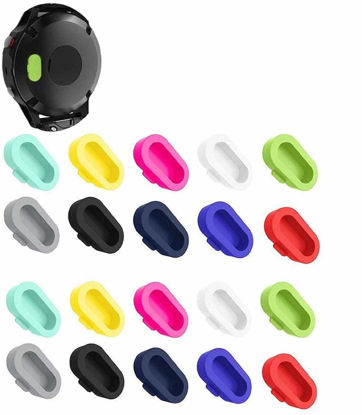 Picture of CKANDAY 20 Pcs Colorful Charger Port Protectors Compatible with Fenix 6X 6S 65 5S 5X Plus Garmin Vivoactive 4 4s 3 Music Forerunner 935 Approach S60 Quatix5 Vivosport, Replacement Anti Dust Plugs