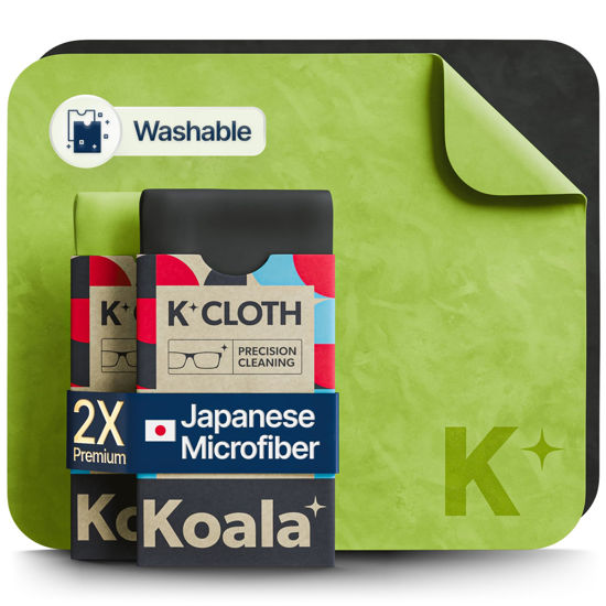 Picture of Koala Lens Cleaning Cloth | Japanese Microfiber | Glasses Cleaning Cloths | Eyeglass Lens Cleaner | Eyeglasses, Camera Lens, VR/AR Headset, and Screen Cleaning | Black & Green (Pack of 2)