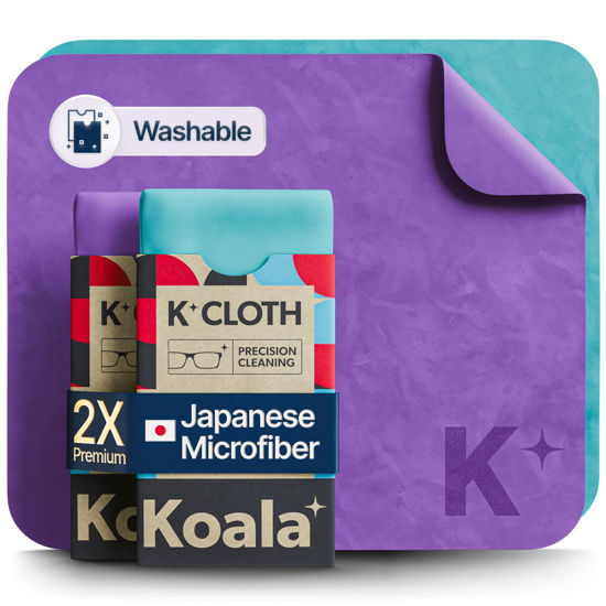 Picture of Koala Lens Cleaning Cloth | Japanese Microfiber | Glasses Cleaning Cloths | Eyeglass Lens Cleaner | Eyeglasses, Camera Lens, VR/AR Headset, and Screen Cleaning | Blue & Purple (Pack of 2)