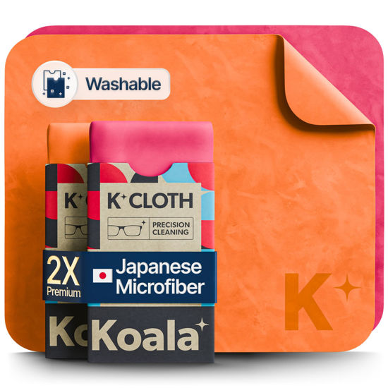 Picture of Koala Lens Cleaning Cloth | Japanese Microfiber | Glasses Cleaning Cloths | Eyeglass Lens Cleaner | Eyeglasses, Camera Lens, VR/AR Headset, and Screen Cleaning | Pink & Orange (Pack of 2)