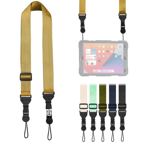 Picture of FIEIL Nylon iPad Strap, Adjustable Camera Neck Strap, Comfortable Shoulder Strap for iPad, Cellphone Tablet, Camera, Laptop, Binocular, Luggage Bag (Gold Universal Neck Lanyard)