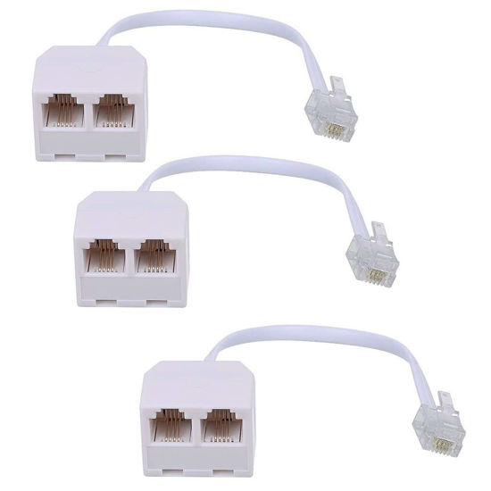 Picture of Phone Line Splitter RJ11 Male to Female Two Way Phone Line Splitter Converter RJ11 6P4C Plugs for Telephone, Fax Machine (3 Pack)