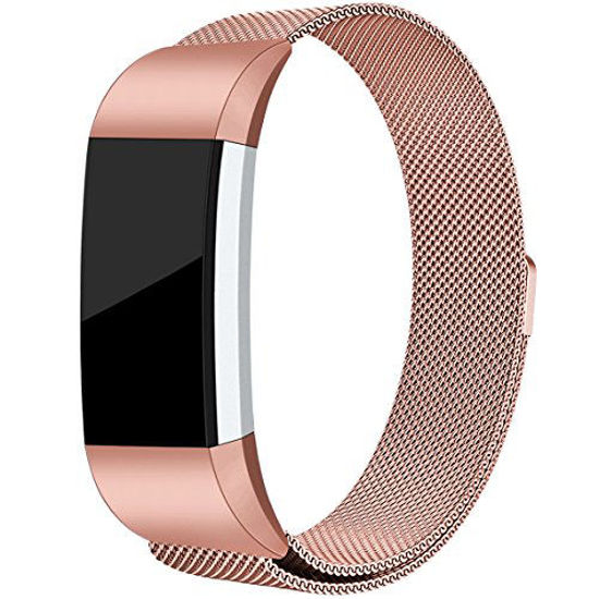 Picture of Maledan for Fitbit Charge 2 Bands, Stainless Steel Milanese Loop Metal Replacement Accessories Bracelet Strap with Unique Magnet Lock for Fitbit Charge 2 HR Rose Gold Small