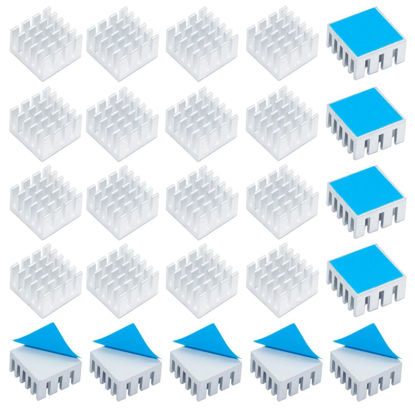 Picture of 20pcs Aluminum Heatsink 0.59x0.59x0.31inch / 15x15x8mm Heat Sink with Thermal Conductive Adhesive Tape for Raspberry pi Electronic Chip RAM IC Radiator Cooler Cooling