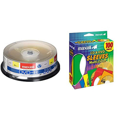 Picture of Maxell 638006 DVD-R 4.7 Gb Spindle with 2 Hour Recording Time and Superior Recording Layer Technology & Maxell 190132 CD & DVD Paper Storage Envelope Sleeves