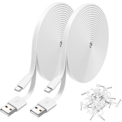 Picture of Uogw 2 Pack 10FT Power Cable Compatible with Petcube Cam Indoor/Petcube Cam 360/TP-Link 𝗧𝗮𝗽𝗼 C120, USB to Type C Power Cord,Flat Power Extension Cable(White)