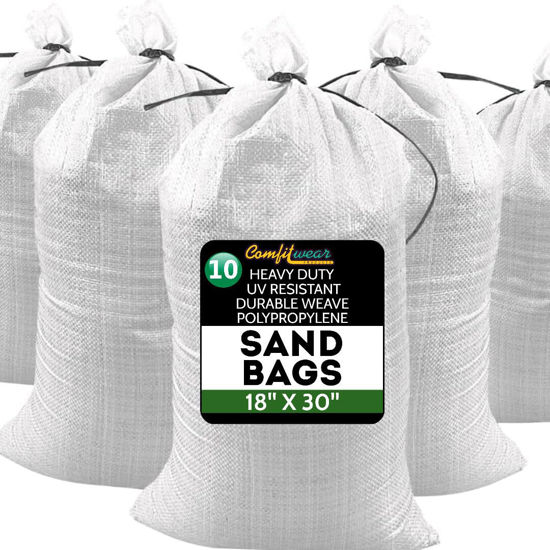 Picture of Heavy Duty Durable SandBags Empty Woven Sand Bags Water Resistant UV Protection Polypropylene Sand Bags Ultra Tough Sandbags Hurricane Flooding Protection Gardening Construction (18 x 30, 10 Pack)