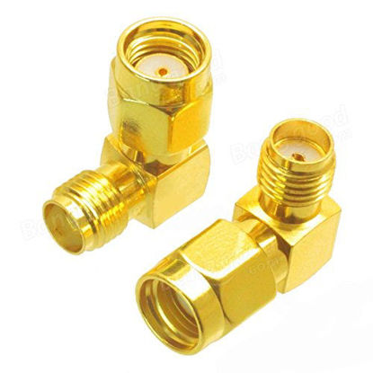 Picture of MWRF 2PCs coaxial Coax Adapter RP-SMA Male to SMA Female Right Angle; Ruggedized for FPV